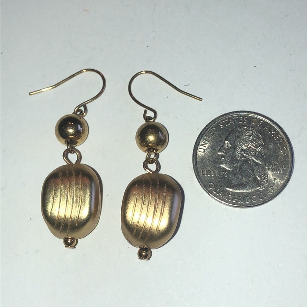 Gold Tone Dangling Ball Drop Beaded Boho Pierced Earrings - Picture 3 of 5